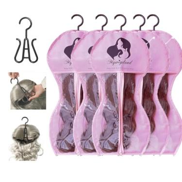 Imagem de Bolsa de armazenamento de perucas com cabide, pacote com 5 organizadores à prova de poeira em forma de ampulheta com janela transparente - para perucas longas de cabelo sintético e humano, solução de