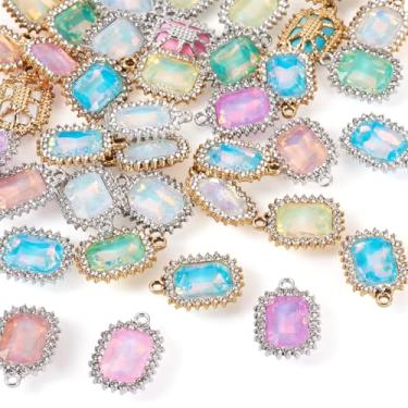 Imagem de Spritewelry Pingentes de strass de vidro, redondo, oval, coração, brilhante, colorido, vintage, facetado, pedras preciosas, pingentes para fazer joias, pulseira, colar, brinco, Metal não precioso