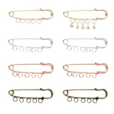 Imagem de KMYZQDV 8 peças de alfinetes de segurança para artesanato grande prata ouro bronze antigo e pino de ouro rosa com anéis pesados Kilt meia broche de joias extravagantes charme e chaveiro artesanato