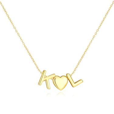 Imagem de adoyi Colares com inicial para mulheres, banhado a ouro 14 quilates, com letras de bolhas, colar delicado coração A-Z, colar com pingente de inicial, presentes de aniversário para mulheres, joias, 14