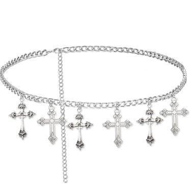 Imagem de Wloisc Cinto Cross Moon com corrente de cintura - Punk Gothic Crossover Correntes de barriga para mulheres e meninas (prata), Middle, Liga metálica, Sem Pedra Preciosa