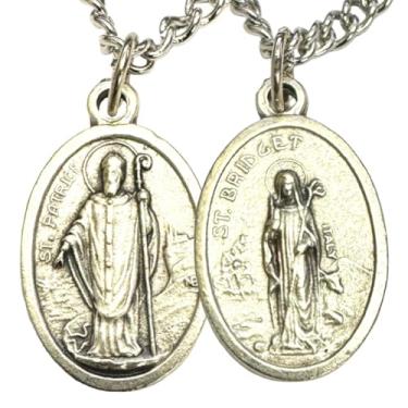 Imagem de Westmon Works Colar de medalha de São Patrício e Brígida, medalhão de metal italiano de dupla face em uma corrente infinita de 61 cm, presente irlandês do santo padroeiro da Irlanda