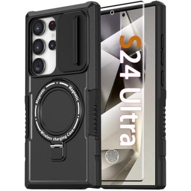 Imagem de Capa ultra magnética para Samsung Galaxy S24 com suporte de anel [compatível com MagSafe] [protetor de tela] [proteção de nível militar] Capa resistente à prova de choque com capa de câmera deslizante