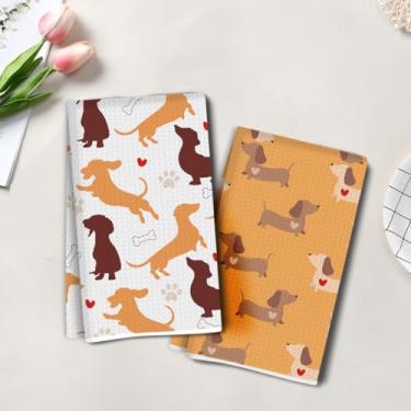 Imagem de 2 peças de toalhas de cozinha artísticas de cachorro de desenho animado, toalha de mão de chá super absorvente, panos de prato de microfibra para secar pratos, toalhas de prato waffle para cozinha