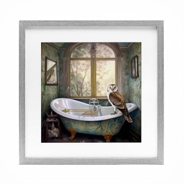 Imagem de Stupell Industries Estampa emoldurada cinza Paisley Owl Bathtime Under Glass, design by Sasha, 13 x 13