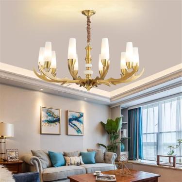 Imagem de Lustre americano de latão com LED, estilo europeu, luxuoso, para sala de estar, restaurante, quarto, villa, hotel, loja de roupas, luminária pendente (G 10 lâmpadas)