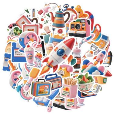 Imagem de 50 peças de acessórios retrô, itens alimentícios, equipamentos de música, material de escritório, adesivos retrô fofos para telefone faça você mesmo, guitarra, laptop, notebook, mala, notebook