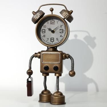 Imagem de AYRELY Relógio de mesa de robô de ferro feito à mão, estatueta de robô Steampunk retrô, decoração de mesa com movimento de quartzo silencioso, operado por bateria (pilha AA não incluída), relógio de