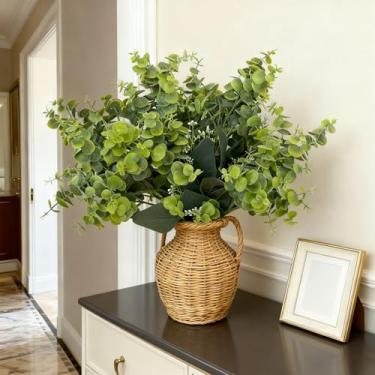 Imagem de 10 peças/conjunto de folhas de eucalipto artificiais mistas flores brancas caules de guirlanda decoração de festa de casamento verde (37 * 18 cm/28 * 11 cm)