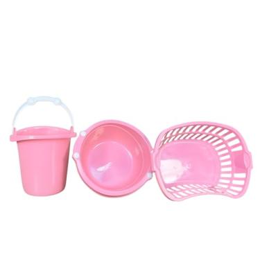 Imagem de Kit Completo: Balde 11L, Bacia 14L e Cesto Telado 25L - Praticidade e Organização para Todos os Ambientes(Rosa)