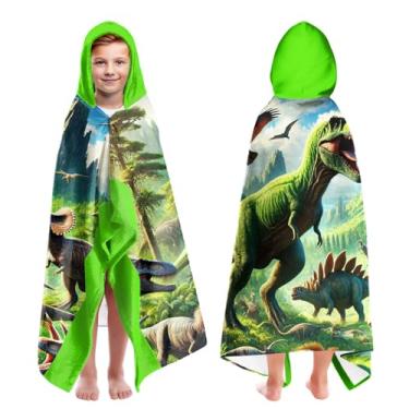 Imagem de Toalhas de praia grandes com capuz para meninos com estampa de dinossauro para crianças de 7 a 10 anos, toalhas de banho verdes com capuz para meninos adolescentes 89 x 152 cm, toalha verde de secagem