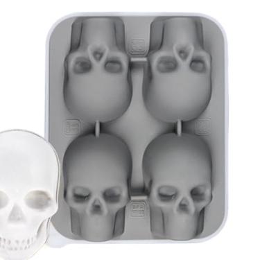 Imagem de Bandejas de gelo | Recipientes 3D para fazer gelo de caveira, 4 cavidades, utensílio de cozinha para bebidas, café, uísque, coquetéis, acampamento, reuniões de família, piqueniques de entretenimento