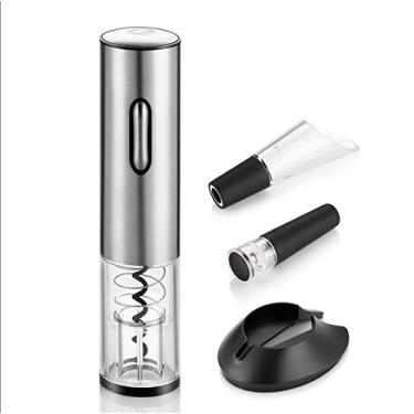 Imagem de Abridor de garrafa de vinho elétrico de aço inoxidável elegante com indicador LED e plugue a vácuo, capa de liga de alumínio, bateria recarregável