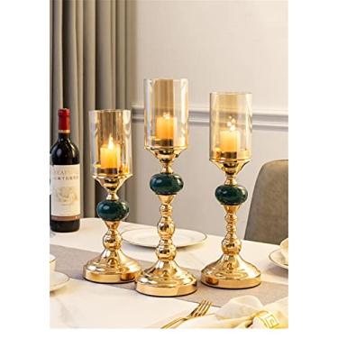 Imagem de Suporte de vela de vidro de metal, peça central de casamento, decoração de mesa de castiçal romântico, decoração de mesa de jantar de Natal, decoração de casa (cor: 1 peça tamanho: 38 cm) (1 peça 33