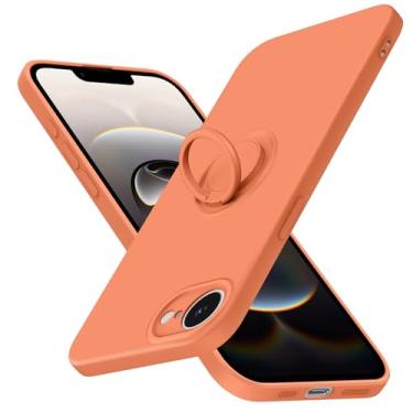 Imagem de JUNAUTTB Capa para iPhone 16e 2025 com anel, capa fina de silicone líquido macio, suporte de anel giratório de 360°, capa de proteção à prova de choque para iPhone 16e de 6,1 polegadas, laranja JUS04