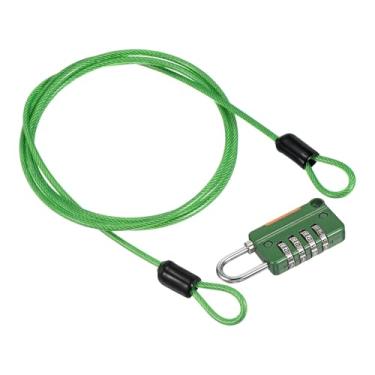 Imagem de PATIKIL Cabo de aço de segurança com trava de combinação de 4 dígitos, 1 conjunto de corda de fio de segurança revestida de 1 metro cadeado de laço duplo para bagagem de viagem ao ar livre, verde