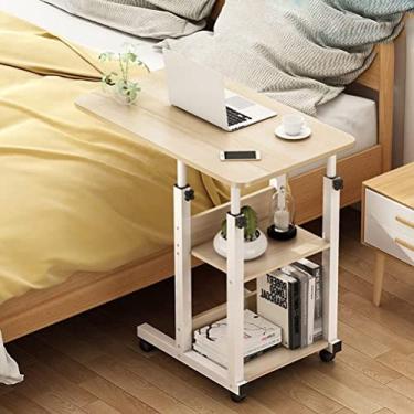 Imagem de Mesa de cima para cama, mesa de pé portátil com rodinhas e sobrecama com armazenamento ajustável, sofá, cama lateral, carrinho de laptop, altura móvel (preto) (natural)