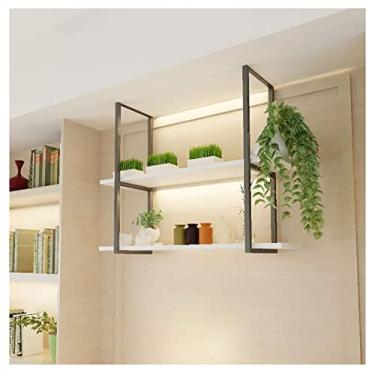 Imagem de Prateleira decorativa de teto cabide de bar, rack de armazenamento industrial rack de vinho pendurado, armário de ferro forjado pendurado na parede rack de exibição de plantas verdes (cor: 80 x 30 x