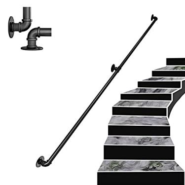 Imagem de Corrimão de escada - kit completo. Tubo de ferro de vento industrial para idosos, para corredor interno e externo sótão, preto (tamanho: 300 cm)