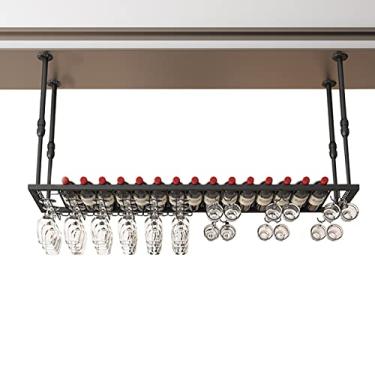 Imagem de THGYJP Rack de taça de vinho embaixo do armário, suporte de copo de vinho de teto, rack de pendurar de metal preto para pendurar garrafas de vinho para restaurante hotel (tamanho: 80 cm x 30 cm)