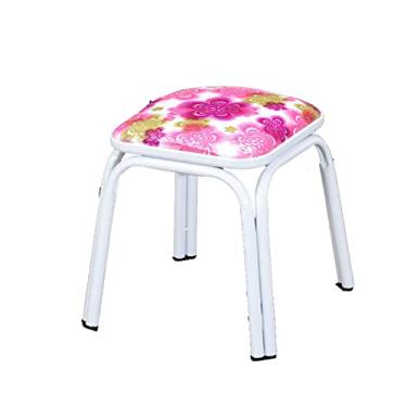 Imagem de ZABEES Banqueta moderna de metal para descanso de pés, banquinho alto, banquinho pequeno para entrada de adultos, banco de troca de sapatos para sala de estar, assento acolchoado
