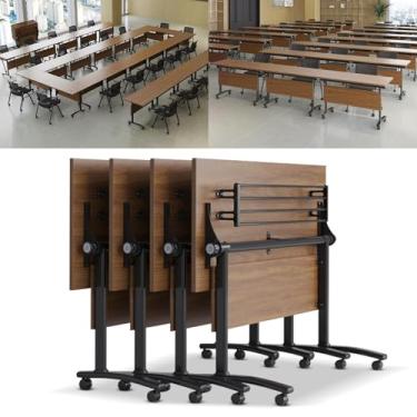 Imagem de Mesa de conferência dobrável para 2 mesas de reuniões retangulares para 20 pessoas 135 C x 60 cm L x 74 cm A mesa de seminário retangular grande mesas modulares para conferências (A,160 cm)