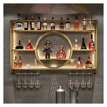 Imagem de THGYJP Rack de vinho montado na parede de 3 níveis, armário de rack de vinho redondo de metal suspenso de LED, prateleiras de bebidas e suporte de copo de vinho, prateleira de garrafa de vinho, para
