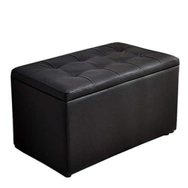 Imagem de Banqueta de sofá banco de couro PU moldura de madeira maciça armazenamento banco de sapato peso 150 kg 60 x 30 x 35 cm (cor: preto)