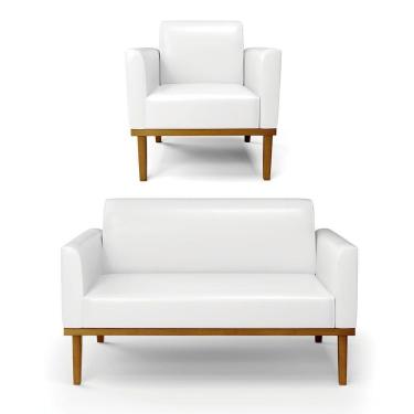 Imagem de Sofá Namoradeira Com Poltrona Base De Madeira Fixa Castanho Marisa Corano D03 - D?rossi Cor Branco