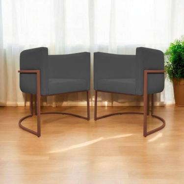 Imagem de Kit 2 Poltronas Recepção Luna Base De Ferro Bronze - Cinza Corino