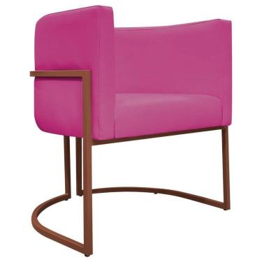 Imagem de Poltrona Decorativa Recepção Luna Base De Ferro Bronze - Pink Corino