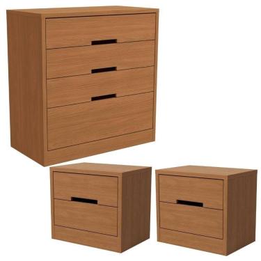 Imagem de Comoda 4 Gavetas 02 Mesas De Cabeceira 2 Gavetas S82224 Kappesberg Canela