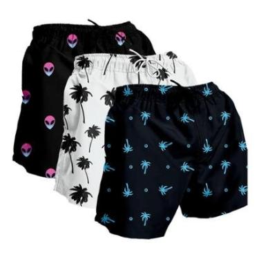 Imagem de Kit 3 Short Moda Praia Masculino Bermuda Tactel Estampado-Masculino