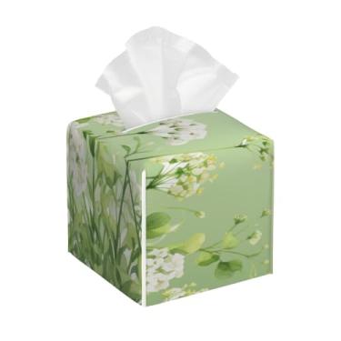 Imagem de Capa quadrada de couro para caixa de lenços de papel, impermeável, verde, organizador de papel facial fresco com cinto inferior, estojo de lenços para mesa, banheiro, escritório, mesa, carro