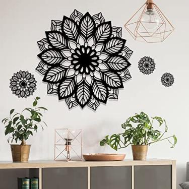 Imagem de Decalques de parede mandala, cores de arco-íris em ouro preto, adesivos de parede com design de flores boêmias, 81,5 x 26,7 polegadas, vinil removível para sala de estar, quarto, estúdio de ioga, sofá