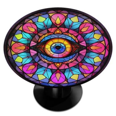 Imagem de hongjinglin Toalha de mesa redonda com borda elástica, borboleta de vidro, toalha de mesa redonda limpa para decoração de cozinha de 114 a 142 cm