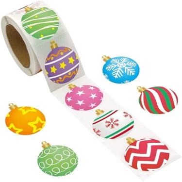 Imagem de Adesivos de rolo de enfeite de Natal, 500 peças de etiquetas decorativas de bola de feriado, adesivos festivos multicoloridos de 3,8 cm para sacos de doces, lembrancinhas de festa