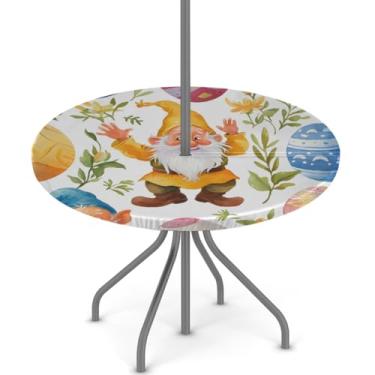 Imagem de hongjinglin Toalha de mesa de Páscoa para uso ao ar livre com orifício para guarda-chuva, toalha de mesa redonda elástica com zíper, impermeável, limpável, para piquenique, festa, pátio, serve para