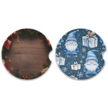 Imagem de Blueangle Pacote com 2 porta-copos de carro de cerâmica absorvente de 6 cm com design de galhos de árvore de Natal e aderência na ponta dos dedos para porta-copos de carro (148)