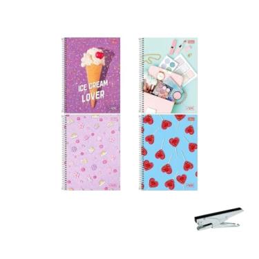 Imagem de Kit Caderno Universitário Vibe Feminino 1M 80F Tilibra + Grampeador Alicate HP45