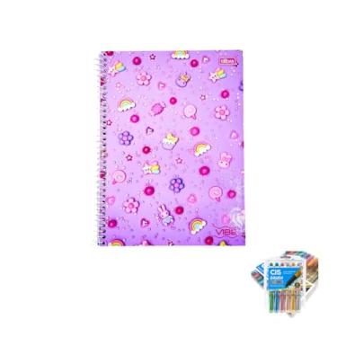 Imagem de Kit Caderno Universitário Vibe Feminino 10M 160F Tilibra + Caneta Trigel Metálica 1.0mm + Marcador Artístico Brush Metallic 6C