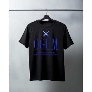 Imagem de Camiseta Ogum Abre Os Caminhos 100% Algodão Unissex - kyros, Preto, M