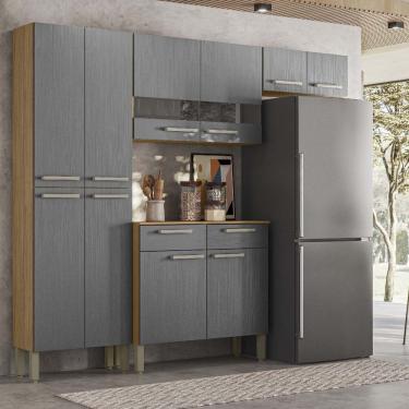 Imagem de Armário De Cozinha Compacta Nala Freijó/gris8 Portas, 2 Gavetas E Balcão Com Tampo - Kits Paraná