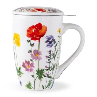 Imagem de AmorArc Caneca de chá de porcelana com infusor e tampa, xícara de chá de 510 g com alça para chá de folhas soltas, presente para amantes de chá de homens e mulheres