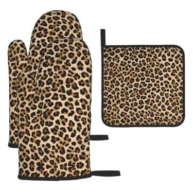 Imagem de Wild Leopard Animal – Conjunto de cozinha essencial com 3 peças, luvas resistentes ao calor e alça de tampa, proteção para churrasco no forno, design de armazenamento suspenso.