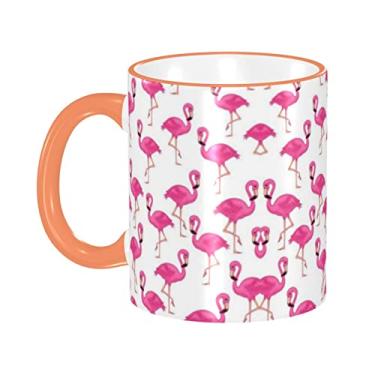 Imagem de Xícara de café expresso de cerâmica flamingo rosa, caneca de cerâmica revestida DIY, para café, sopa, chá, leite, latte, cacau quente, colorido divertido 340 g.