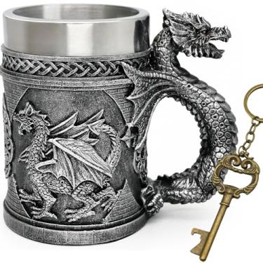Imagem de Caneca Medieval D&D Dragon Game of Thrones Merchandise 595.3 g Caneca de café inoxidável caneca de presente para colecionador de dragões, decoração de festa temática