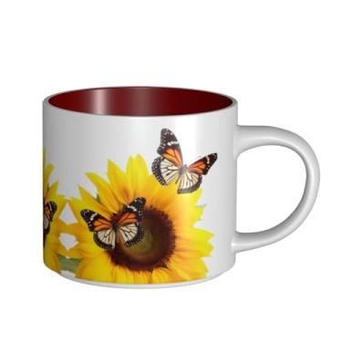 Imagem de ZERAOKE Borboletas e girassóis - Caneca grande de cerâmica impressa para café, capacidade grande para escritório e casa, pode ser lavada na lava-louças, design com alça em C.