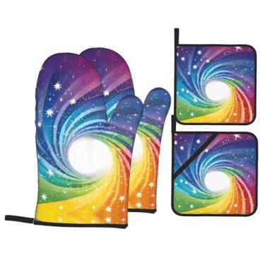 Imagem de Conjunto de luvas de cozinha estampadas com suporte de tampa, luvas de forno resistentes ao calor para lidar com panelas quentes, grelhar, churrascos, kit de 4 peças.