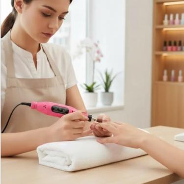 Imagem de Lixadeira Unha Elétrica Profissional Manicure Pedicure Broca Lixa Refil Kit Broca Unha Gel Postiça Cutícula (Rosa)